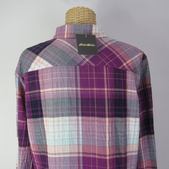Eddie Bauer Women L Purple Plaid Live Your Adventure LS Shirt Crinkle Cotton - Picture 5 of 10